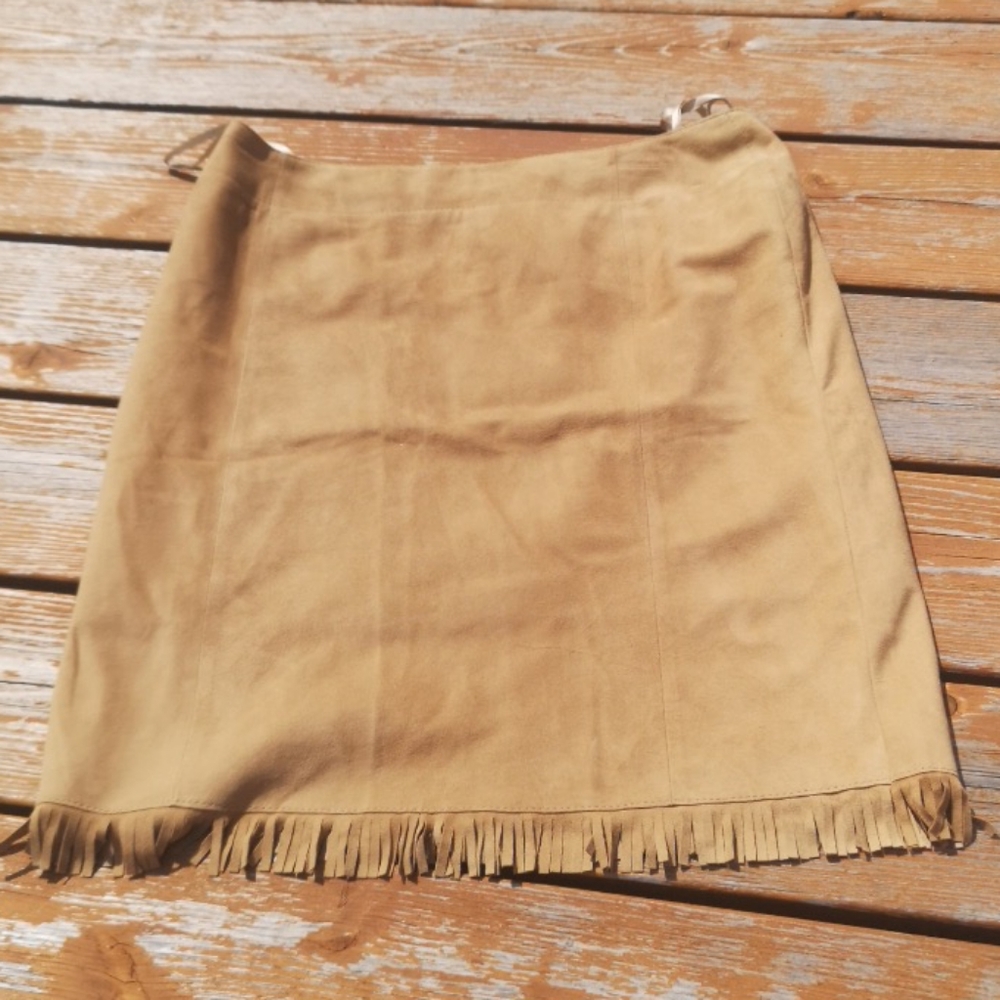 Western Style Suede Mini Skirt with Fringe